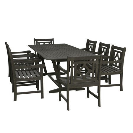 Vifah Vifah V1294SET26 Renaissance Outdoor Wood Patio Extendable Table Dining Set; Vista Grey - 29 x 91 x 29 in. - 9 Piece V1294SET26